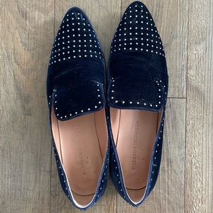 Sigerson Morrison Edna Navy Velvet Studded Smoking Slippers/Loafers Size 8